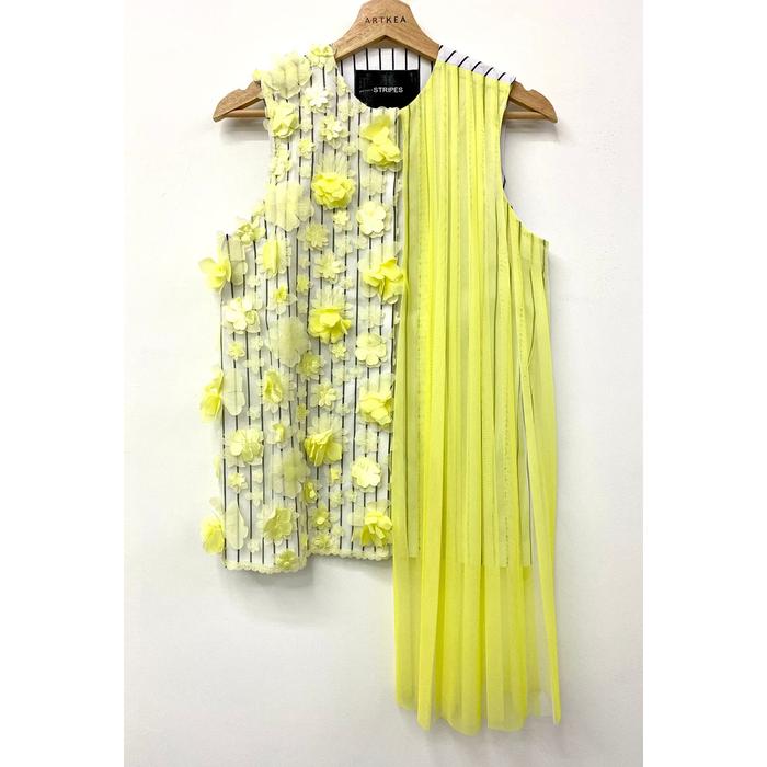 Yellow 3D Flower Side Pleats Vest - Ukuran S - ARTKEA Stripes for GADIS Special Sale