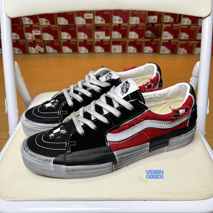 Sepatu Vans Sk8 Low Reconstruct Stressed Black Red Original 100%
