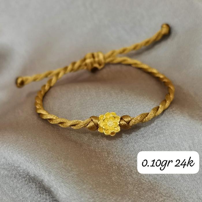 Gelang Emas Asli Teratai Hongkong 999% Tali Pelintir