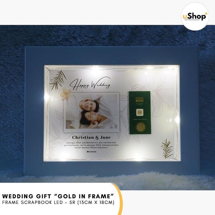Wedding Gift Custom Foto Frame Scrapbook 5R / Kado Pernikahan Hadiah Pernikahan Logam Mulia Emas Min