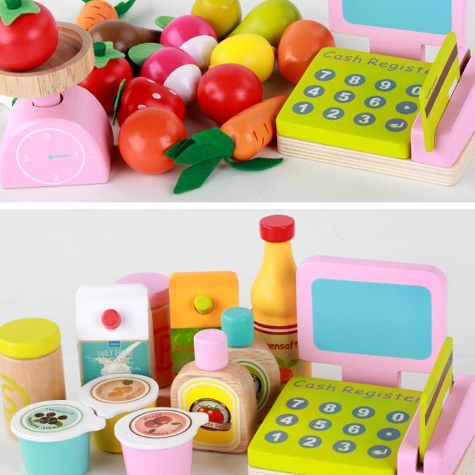 Eduplay World - Market Booth Stand Wooden Toy Mainan Edukasi Kayu Gerobak Jualan Buah