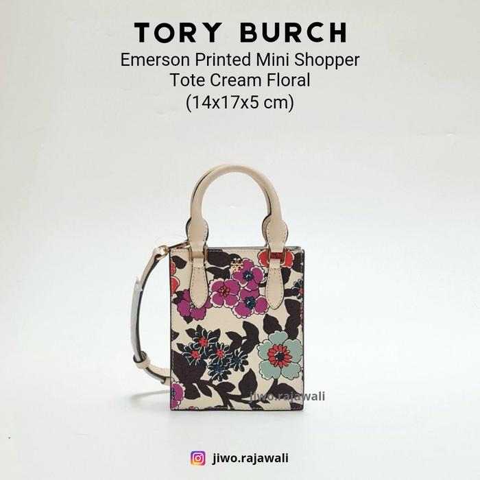 Tas Kecil Bunga TORY BURCH EMERSON PRINTED MINI SHOPPER TOTE CREAM FLORAL.