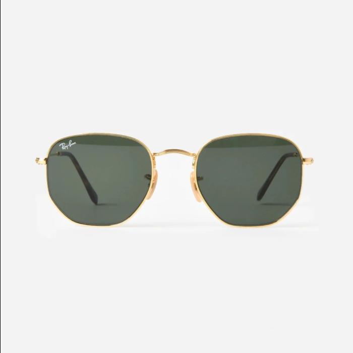 Kacamata Rayban Hexagonal RB3548N 001 Flat Gold Green Original