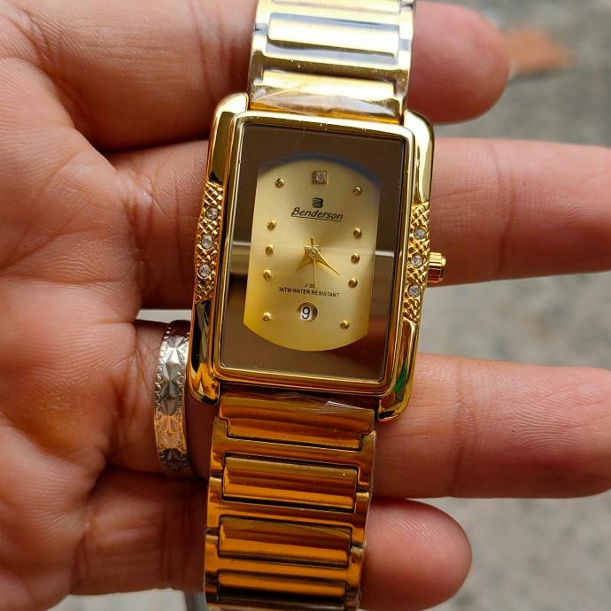 jam tangan pria benderson stainless steel gold elegan ada tanggal jam tangan fashion jam tangan eleg