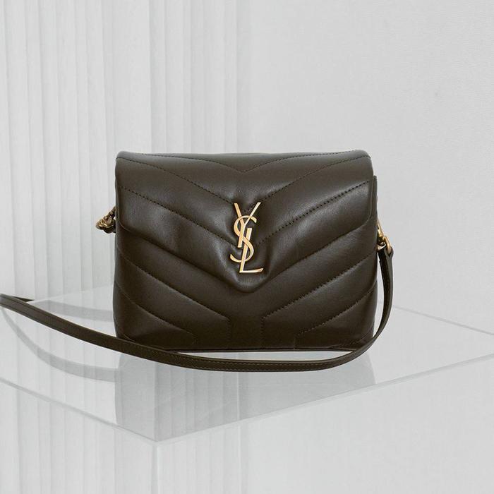 YSL Loulou Toy Logo Plaque Clutch Bag Light Musk
