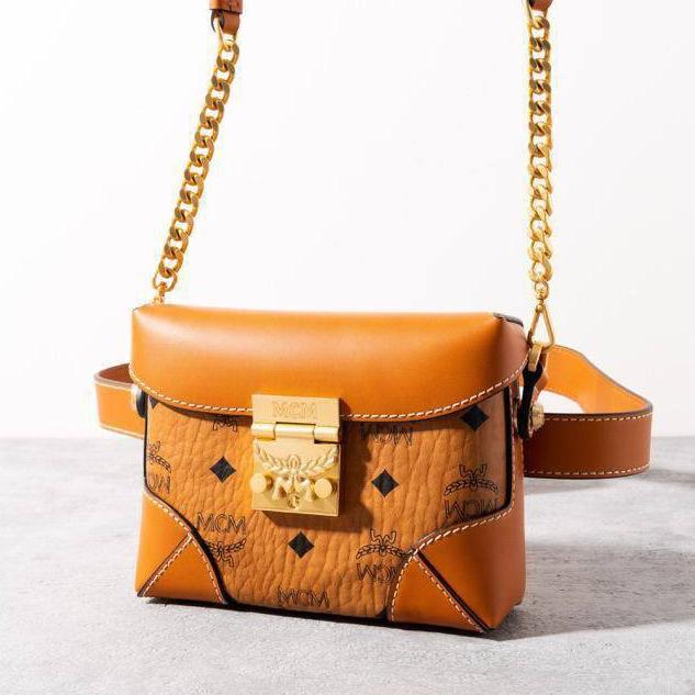 MCM Soft berlin visetos shoulder bag in Cognac