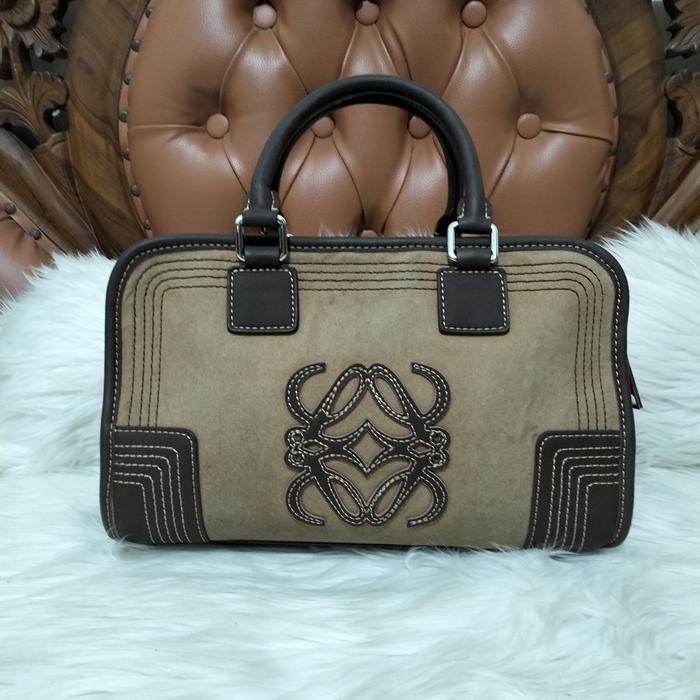 Autre Marque Loewe Suede Leather Anagram Amazona Bag