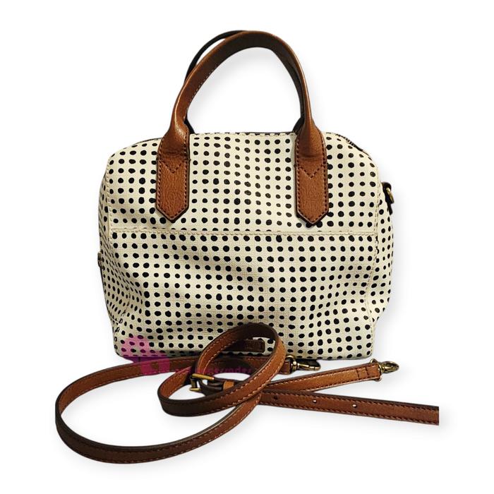 Preloved Fossil Fiona Satchel Black/White Polka Dot