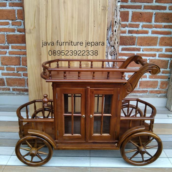 troly kayu jati/meja teh kopi kereta dorong/rak minuman/kereta dorong