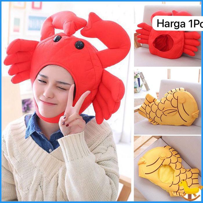 Boneka Taiyaki Boneka Crab Topi Crab Topi Ikan Earflap Beanie Crab Topi Kepiting ZECT
