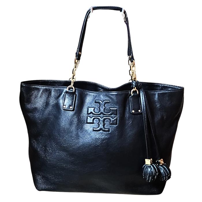 Tas Wanita Tory Burch Black Leather Tote Bag - Preloved Original