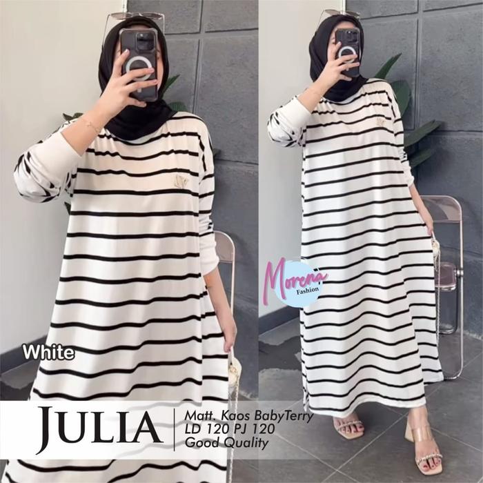 gamis kaos salur ld 120 gamis jumbo salur hitam putih simple adem gamis kaos jumbo morena