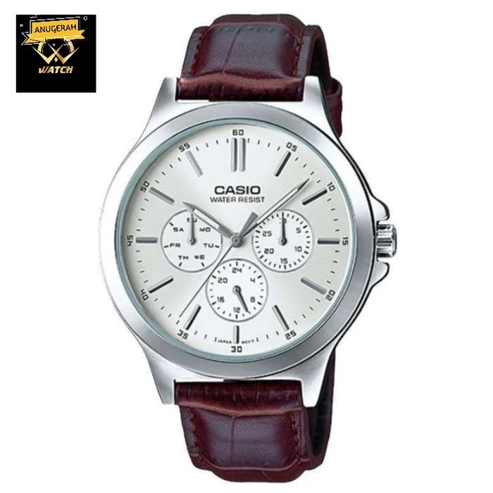Casio General MTP-V300L-7AUDF Men Silver Dial Brown Leather Strap