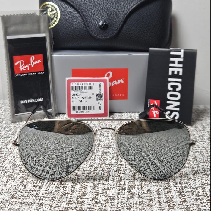 Kacamata Rayban Aviator RB3025 W3277 58 SIlver Lens Mirror Silver Original