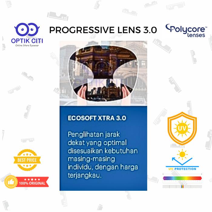 Lensa Kacamata Blueray Progresif Polycore Ecosoft Lite2 Bisa Cylinder