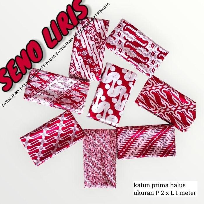kain batik set meteran Seno liris merah putih / batik Agustusan natal imlek / kain batik panjang mer