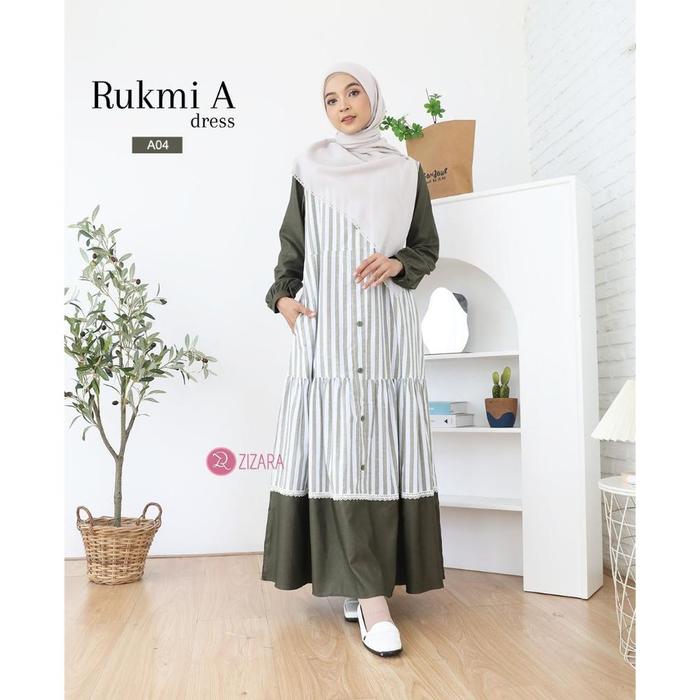 RUKMI DRESS BY ZIZARA GAMIS STRIPE GARIS KATUN KEKINIAN