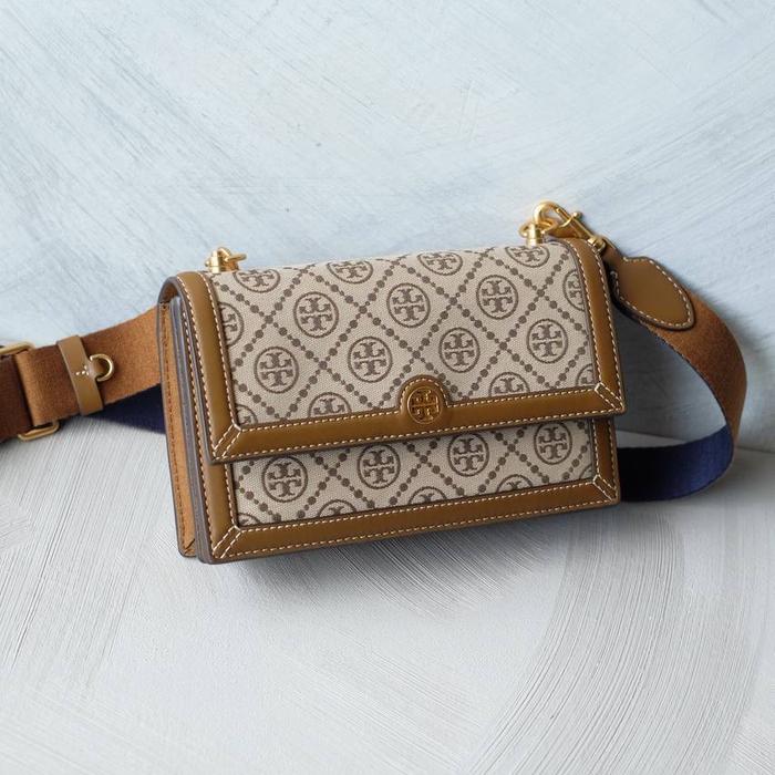 Tory Burch t monogram jacquard mini shoulder bag hazelnut