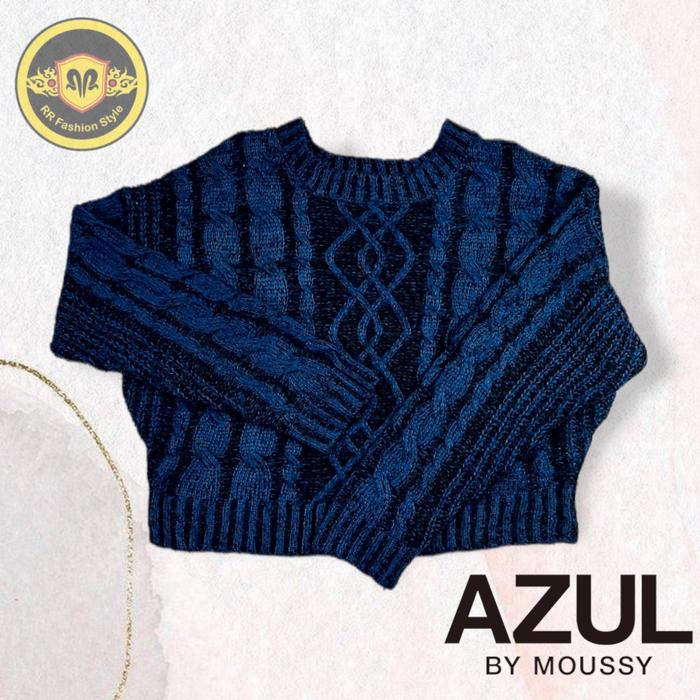 Outwear Sweater Rajut Crop Azul By Moussy