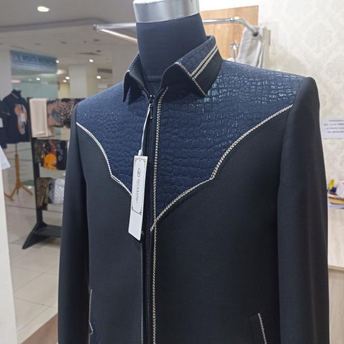 jasket komb 2 bahan biru dongker