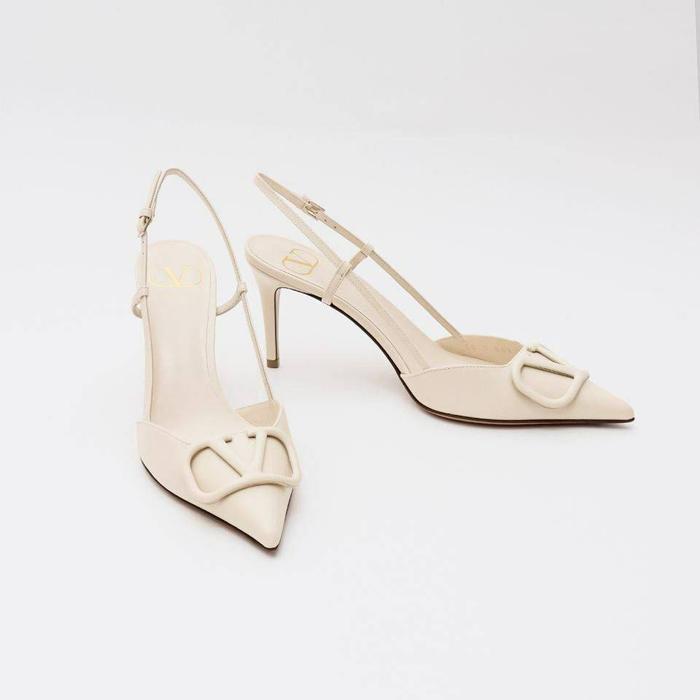 VLTN V Logo Slingback 80mm Calfskin Ivory Size 38