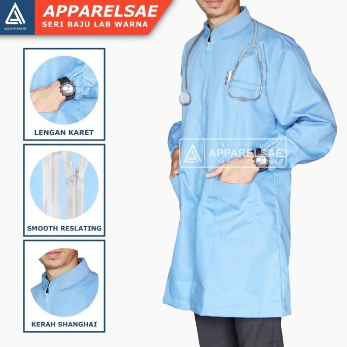 Jas Lab warna Jas Laboratorium Warna Biru Lengan Panjang Karet