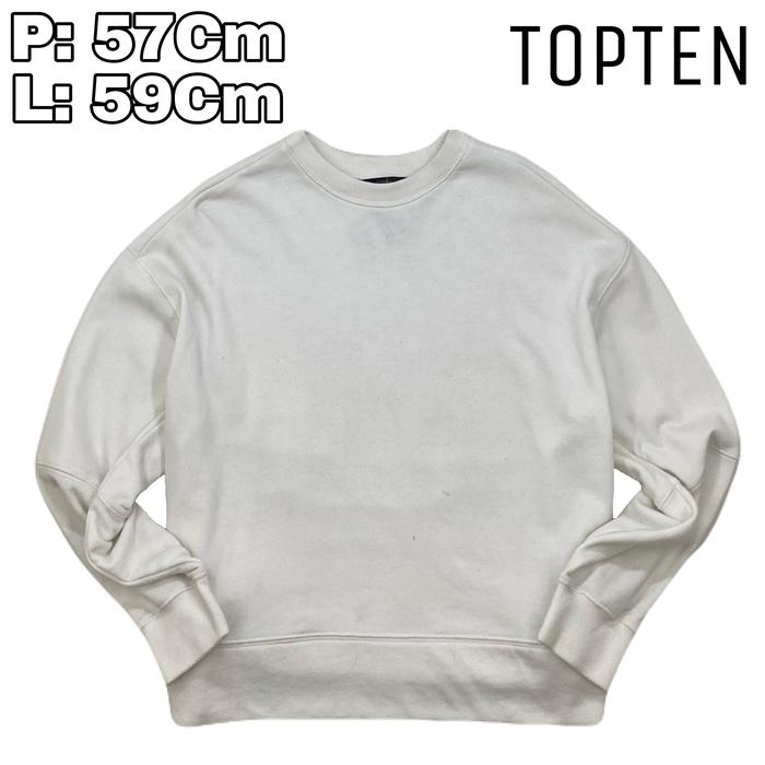 B235 Crewneck Sweeter Topten Polos Lengan Panjang Cotton Fleece Tebal Putih