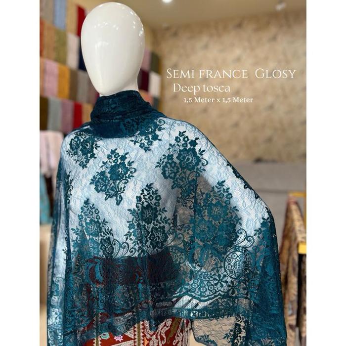 KUTSTORE Brokat Semi prancis Glossy / Brokat semi prancis metalik / bahan kebaya semi prancis / kain