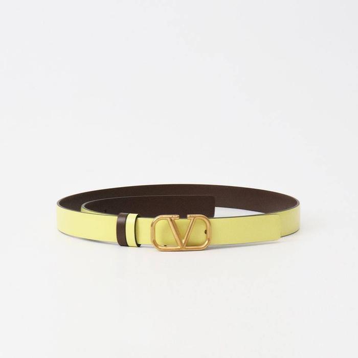 VLTN V logo 2cm Belt Pale Yellow - Teak Brown