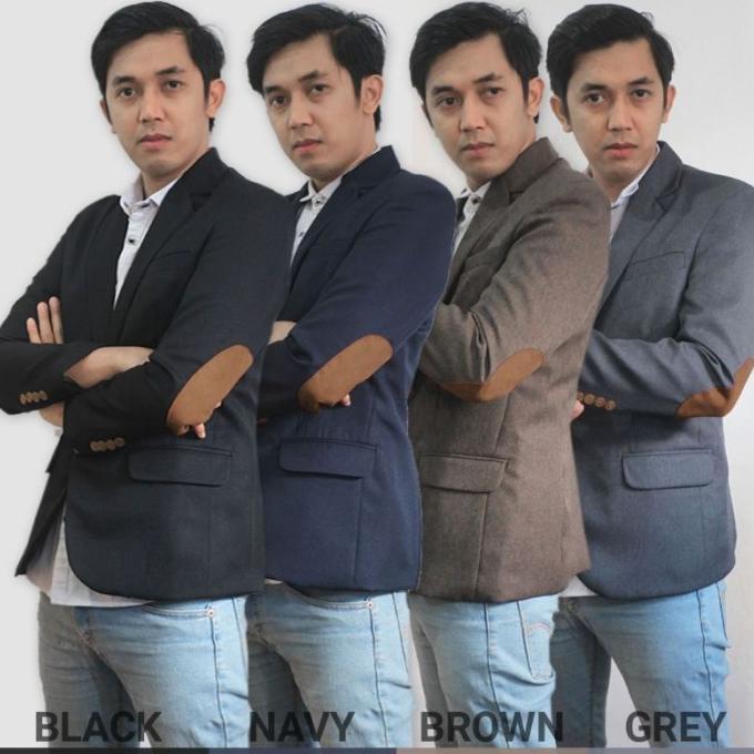 AECO Jas Blazer Pria Casual Siku Tambal Elbow Path Black, Brown, Navy,