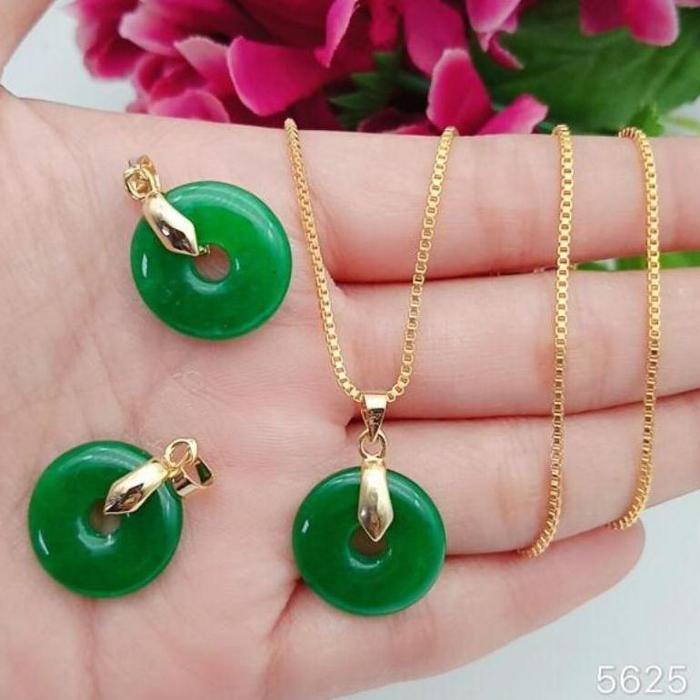 KUTSTORE promo liontin wanita lapis mas mata giok hijau terlaris