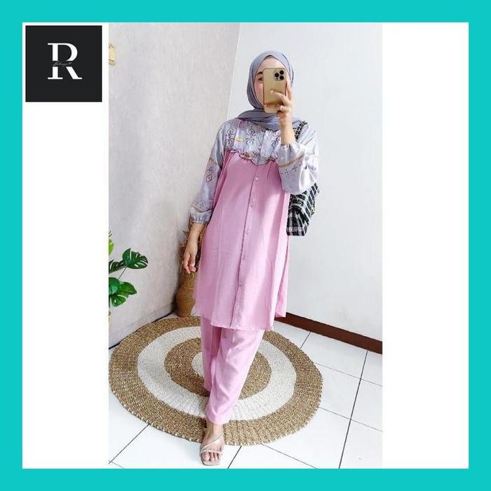 Rust_ Setelan Tunik Wanita Kekinian Crinkle Jumbo Ld 110 120 130 Terbaru One Set Fashion Muslim Maxm