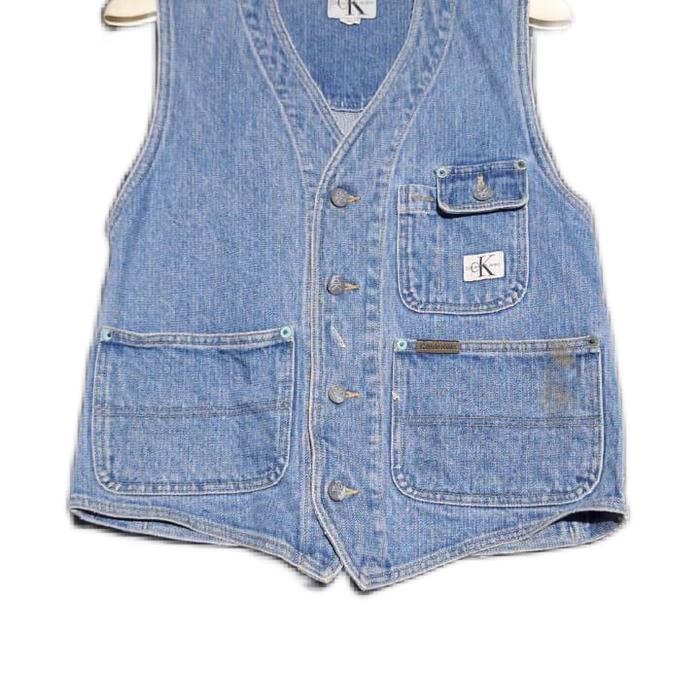 Calvin Klein Distressed Blue Denim Vest, Size L large, Button up  Vintage 90s Calvin Klein CK Double