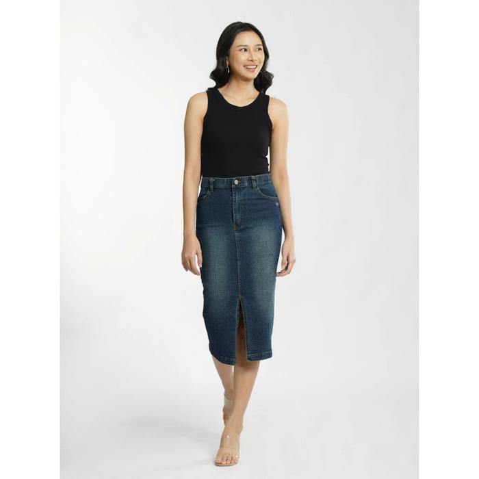 rok denim untuk wanita denim skirt light blu dan medium denim fashion wanita