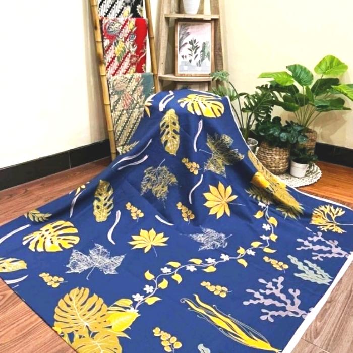 KAIN BATIK SOLO DAUN AKAR GEDE 3 ECOPRINT BIRU