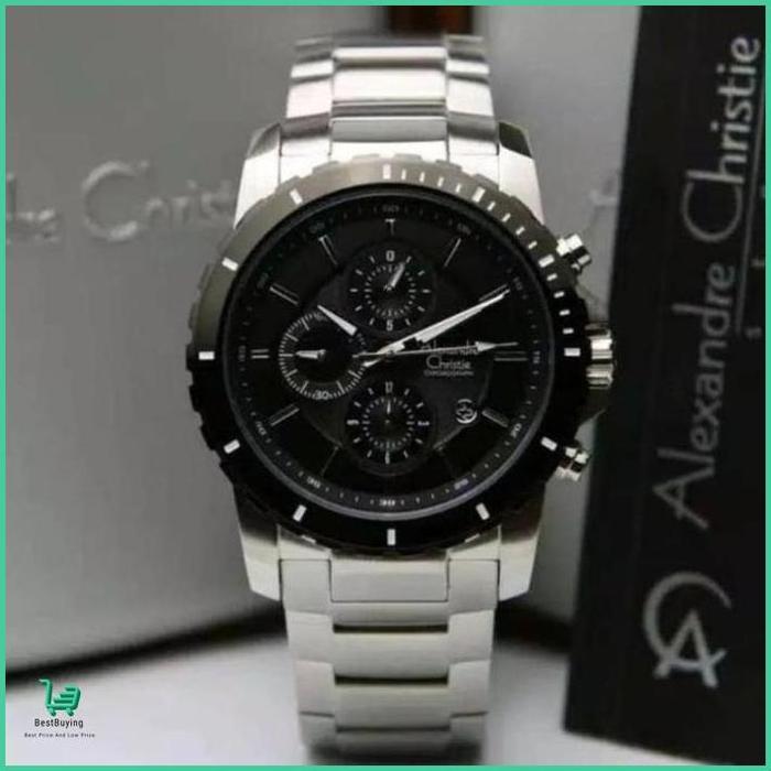 ORIGINAL GARANSI RESMI 1 TAHUN JAM TANGAN PRIA ALEXANDRE CHRISTIE CHRONOGRAP RANTAI STAINLESS STEEL 