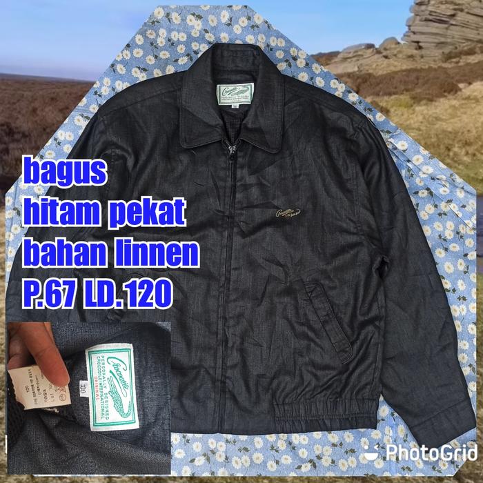 jaket work kerja casual Harrington satin crocodile hitam
