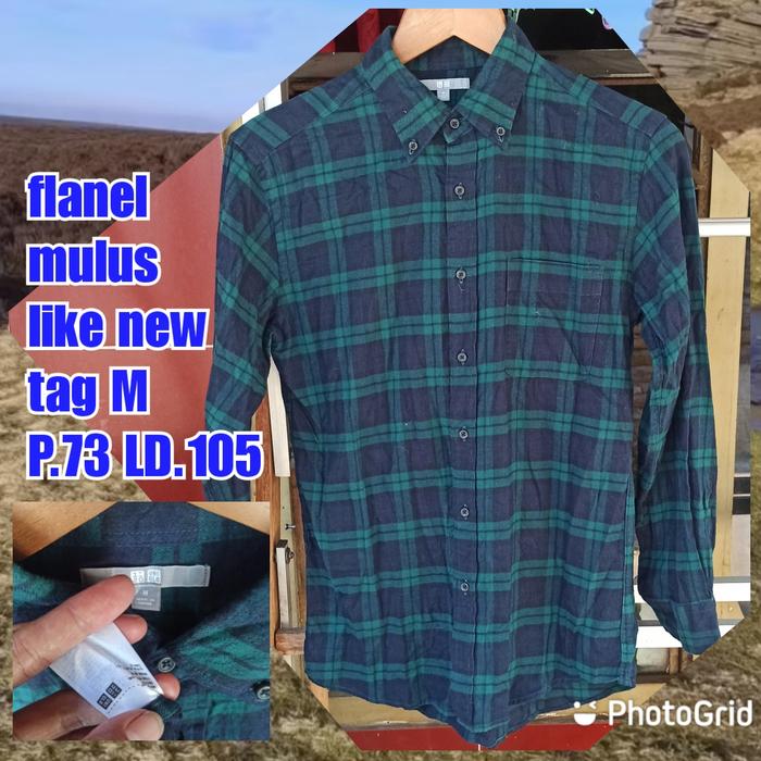 kemeja flanel pria kotak hijau uniqlo