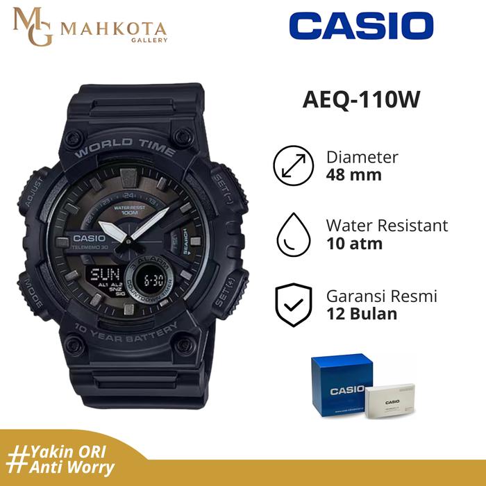 Jam Tangan Pria Analog-Digital Casio Seri AEQ-110W Strap Karet Original dan Bergaransi