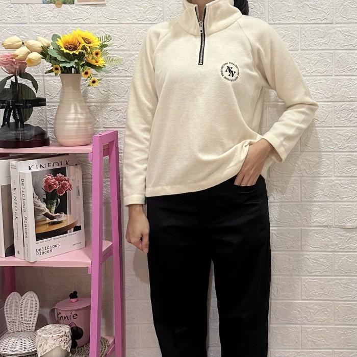 𝙋𝙍𝙀𝙇𝙊𝙑𝙀𝘿 Its Ninette Cream High Neck Zipper Jacket Fur Outer Bulu Cardigan Fashion Wanita
