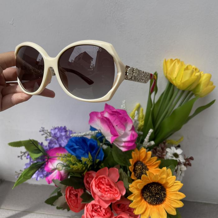 ivory brown beige alexandeur waung Round Floral Gold Premium Rare Women Sunglasses coklat krem overs