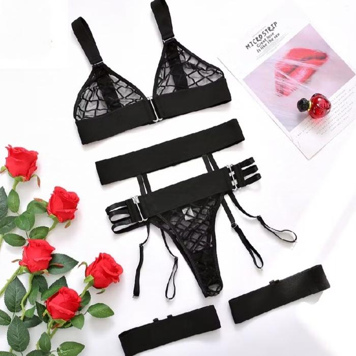 Lingerie Sexy Bra Set Garter Jaring Transparan Import Premium