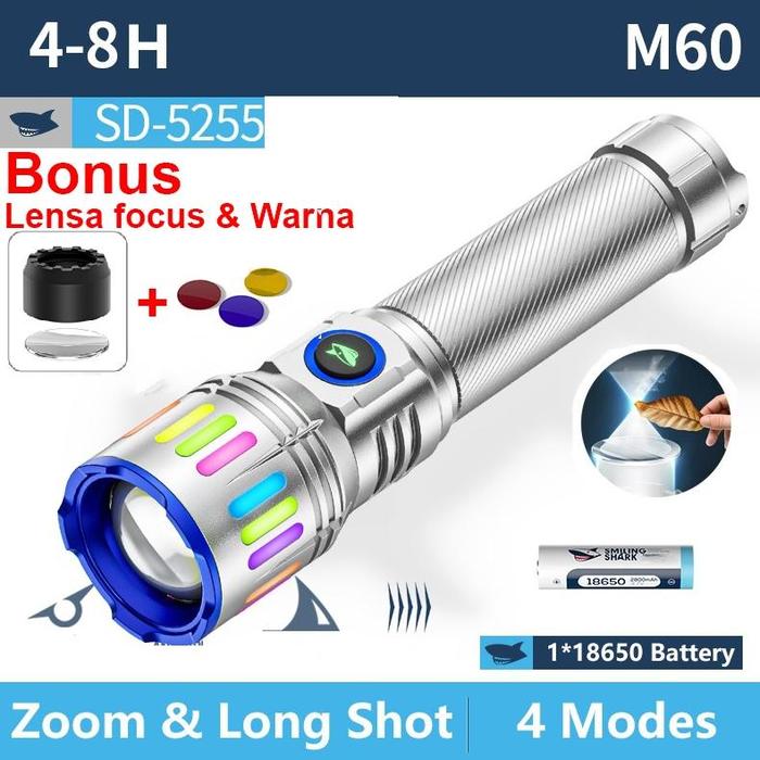 Senter Smiling Shark SD5255 SmilingShark SD 5255 M60 Powerbank Type-C Rechargeable Waterproof Zoom