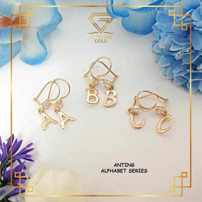 ANTING HURUF WANITA EMAS ASLI KADAR 300 (6K) & 375 (8K) ANTING ALPHABET UNIK INISIAL NAMA ANTING HUR