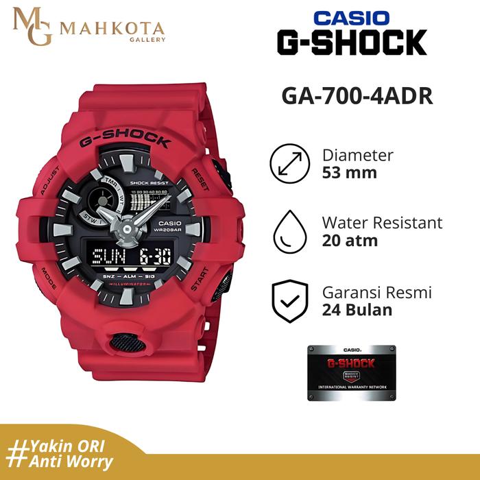 Jam Tangan Pria Casio G-SHOCK GA-700-4ADR Analog-Digital Strap Karet Original dan Bergaransi