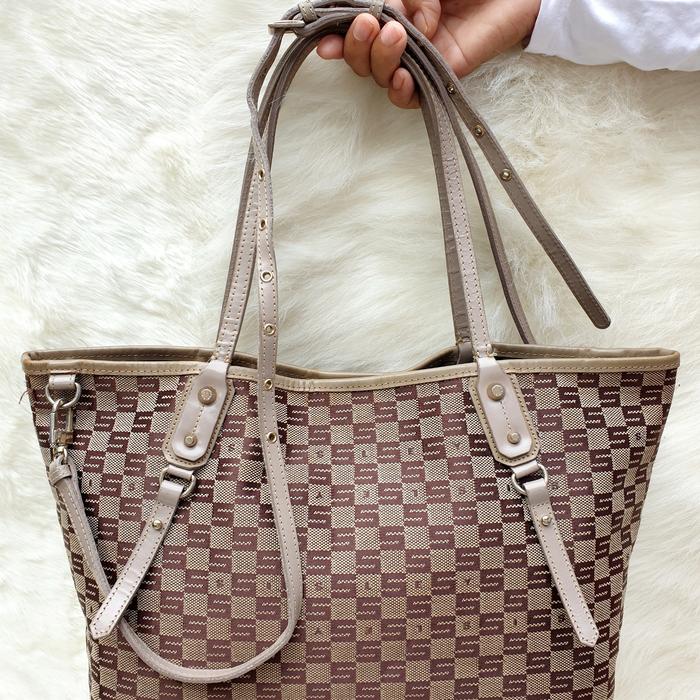 Tas Sisley Totebag Shopper Bag Shoulder Bag Selempang Slingbag Kanvas Mix Kulit Asli