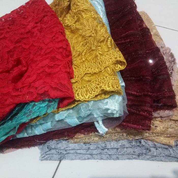 Kain perca brokat mutiara, tulang, coneli campur berat 1.25kg
