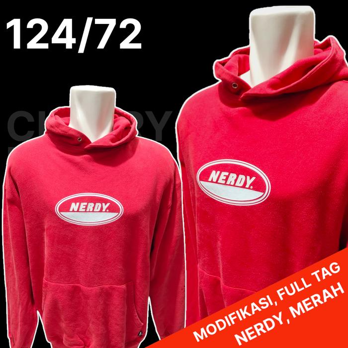 Hoodie Nerdy Modif Original/Hoodie Merah Nerdy Original, Bekas