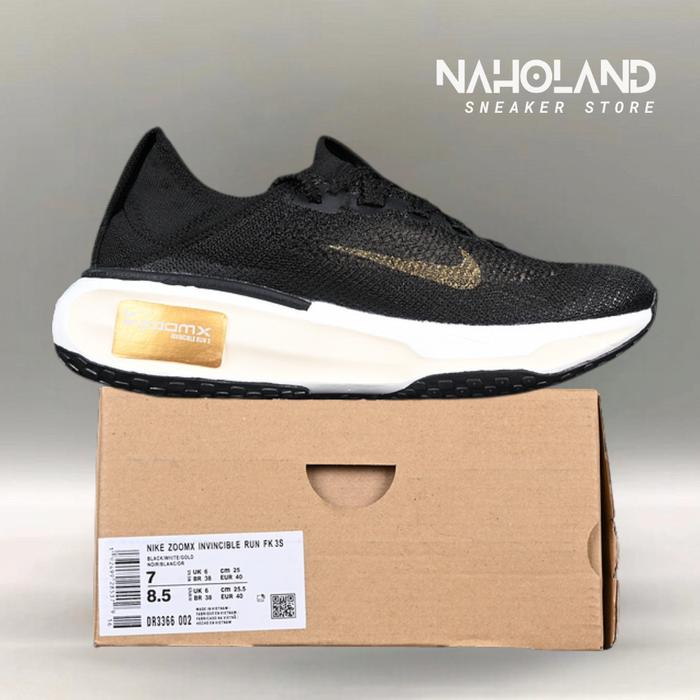 Zoom X Invincible Run Fk 3 Black White Gold DR3366-002 (Size 36-45)