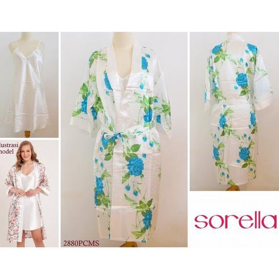 JS Lingerie/ Baju Tidur Wanita SORELLA Model Kimono Set Bahan Satin Lembut Pakaian Dalam Wanita 2880